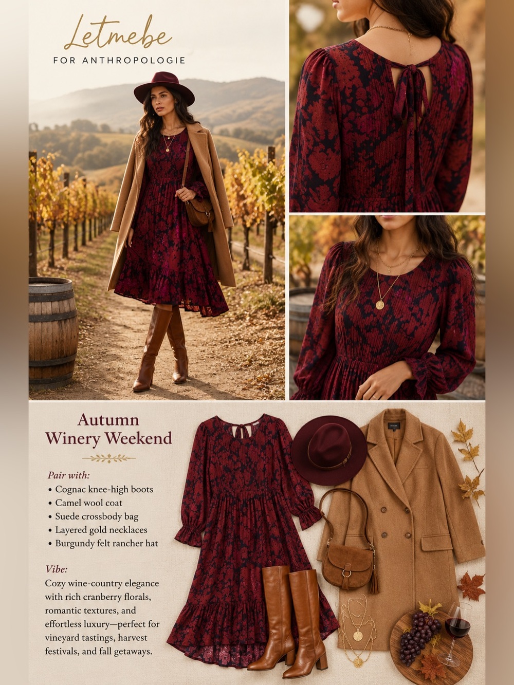 Anthropologie Let Me Be Sharlene Tiered Midi Dress US 6 Cranberry Floral Boho B9 - Picture 2 of 16